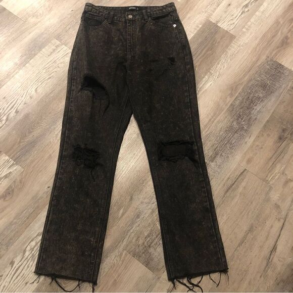 MISSGUIDED Black Acid Wash Straight Leg Jeans Distressed Grunge Raw Hem Size 8 - Picture 2 of 13